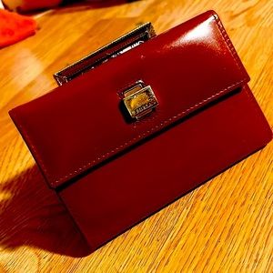 Vintage Furla Blood Red Genuine Leather Small & Slim Trifold Wallet